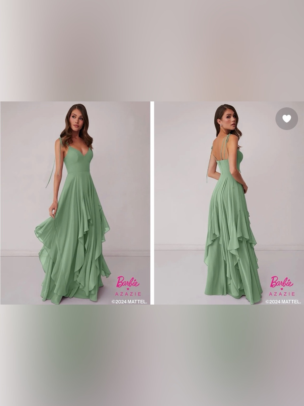 Azazie Mint Sage High-Low Ruffle Evening Gown